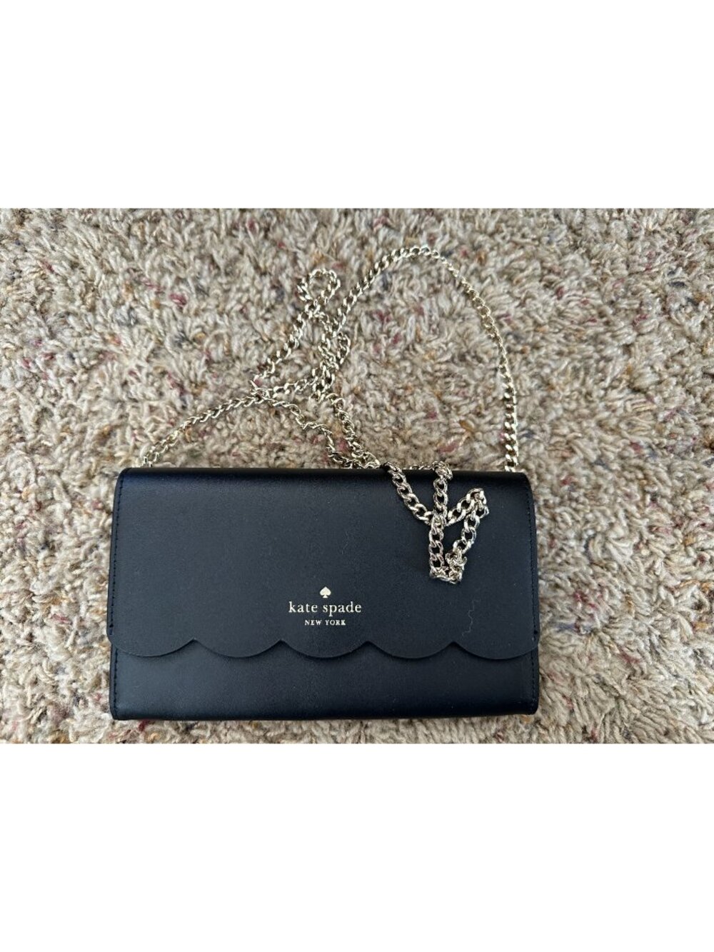 Kate Spade New York Scalloped Edge Leather Crossbody Chain Wallet Black/Gold